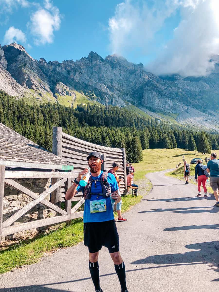 Jake running in the Swiss Alps at the second aid station