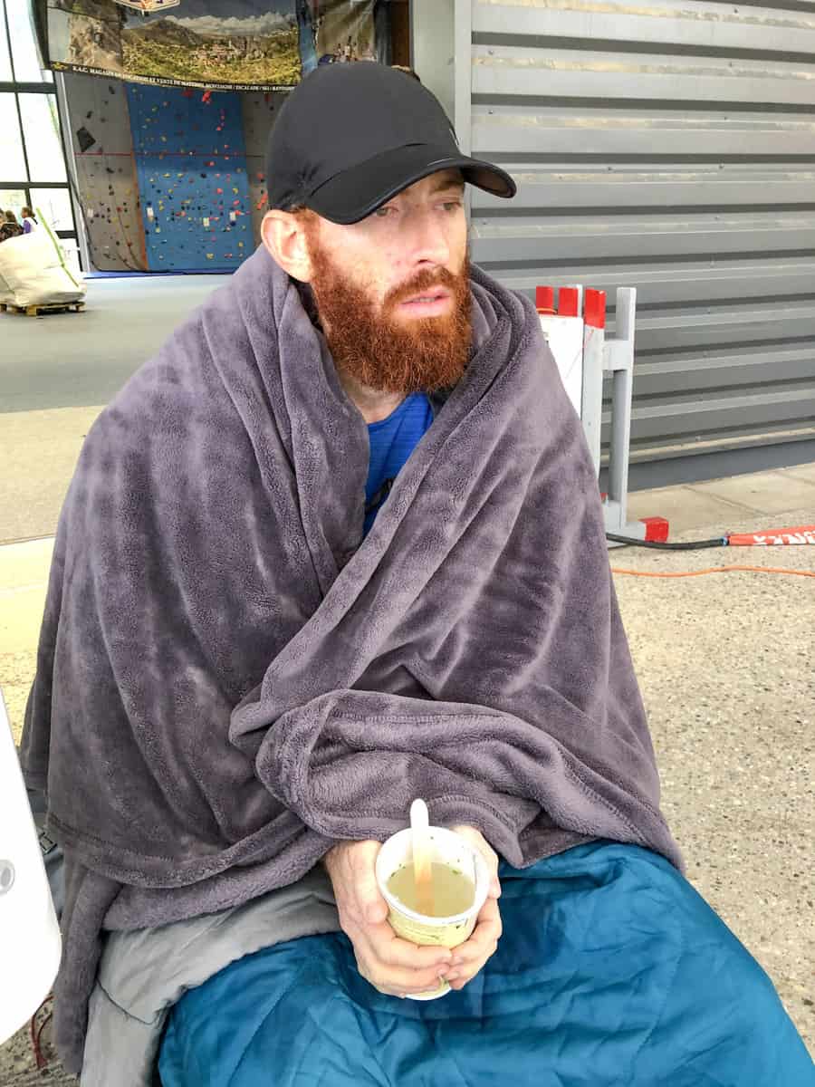 Jake exhausted at the Levens aid station